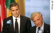 George Clooney (left) and Elie Wiesel