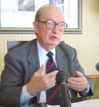 Selig Harrison talks to reporters in Beijing, Saturday 