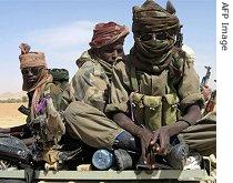 Chadian troops patrol governemental troups deployed in town after the fighting with UFDD rebels in Biltine, 11 Dec 2006