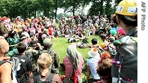 Anti-globalisation activists gather on meadow in Bollhagen next to G8 venue of Heiligendamm, 06 Jun 2007