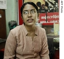 Burma's prominent AIDS activist Phyu Phyu Thin speaks to the media at the headquarter of National League for Democracy in Rangoon, 03 Jul 2007