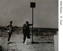 French engineer Jean Sahuc laying first stone at government palace, circa 1960 in Nouakchott, Mauritania