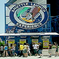 Crowds gather outside for the Shuttle Launch Experience