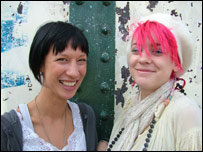 Shoreditch girls with funky haircuts