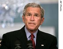 George W. Bush speaking at the State Department in Washington