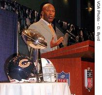 Chicago Bears head coach Lovie Smith addresses the media ahead of his team's Super Bowl matchup with the Indianapolis Colts