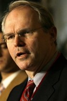 Christopher Hill meets with the media before leaving for a fifth day of negotiations in Beijing, 12 Feb 2007