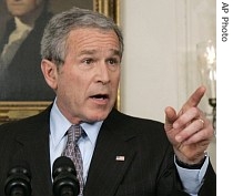 President Bush speaks in the Diplomatic Reception Room of the White House in Washington