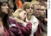 Students attending memorial service at Virginia Tech