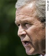 President Bush speaks to the media during a news conference in the Rose Garden at the White House, 24 May 2007