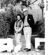 Lady Bird Johnson and former President Lyndon Johnson at their Texas ranch in 1972