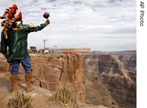 A tribe member looks at the new Grand Canyon West Skywalk built by the Hualapai Indians. Critics say it harms the natural beauty of the canyon.