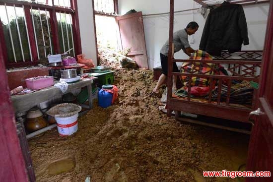 Landslides rush into a villager